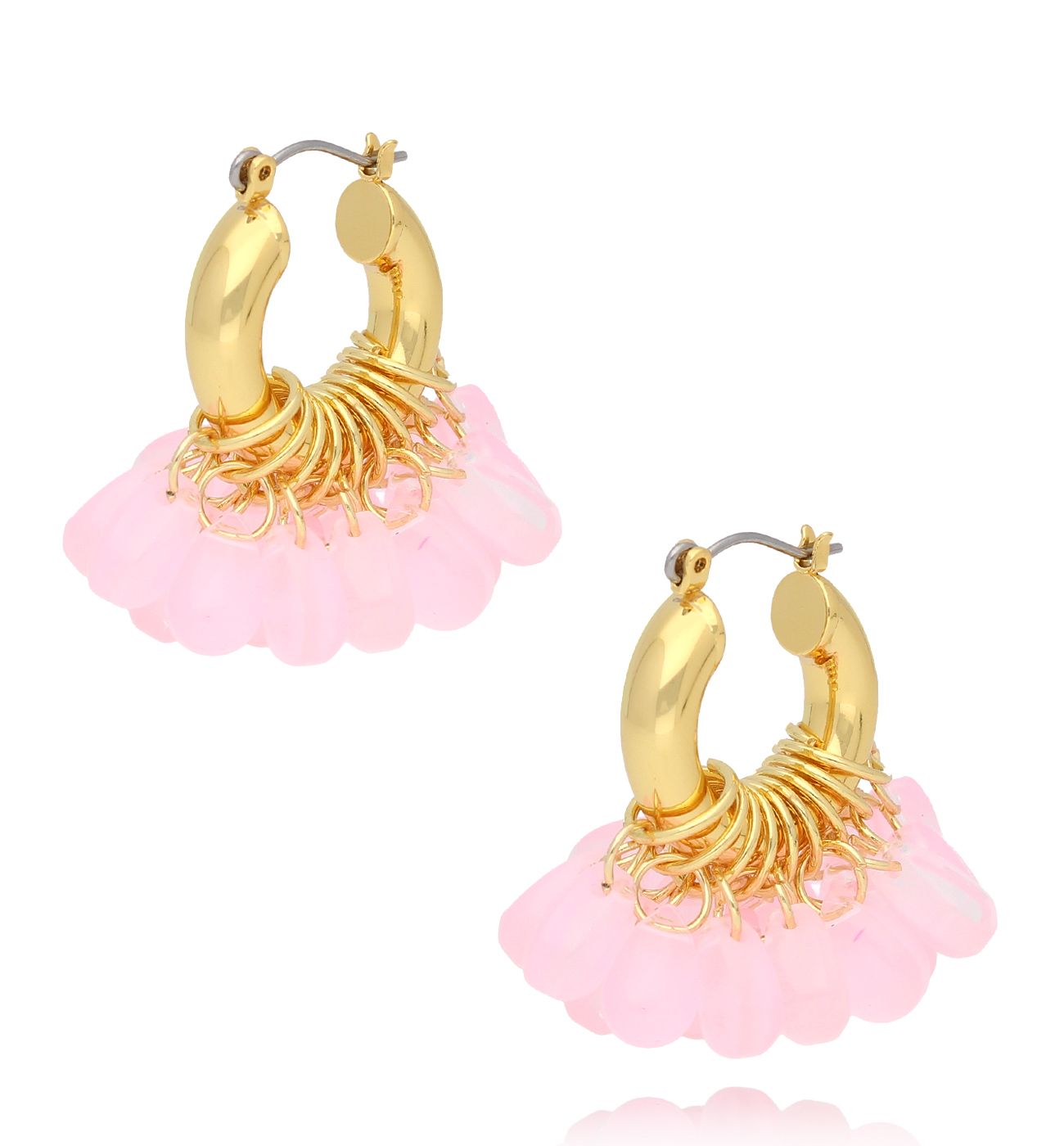 Kolczyki złote z różowymi kryształkami Pinhais KFF0173