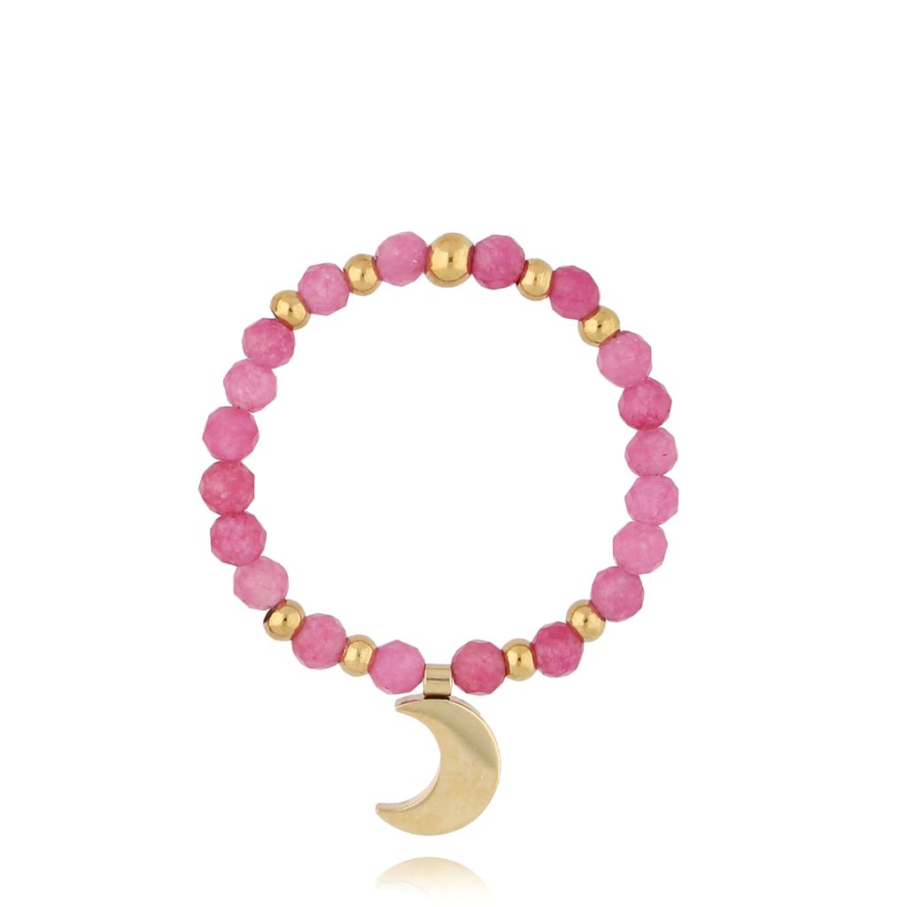 Pierścionek z różowymi turmalinami i księżycem Tsuki PSC0410