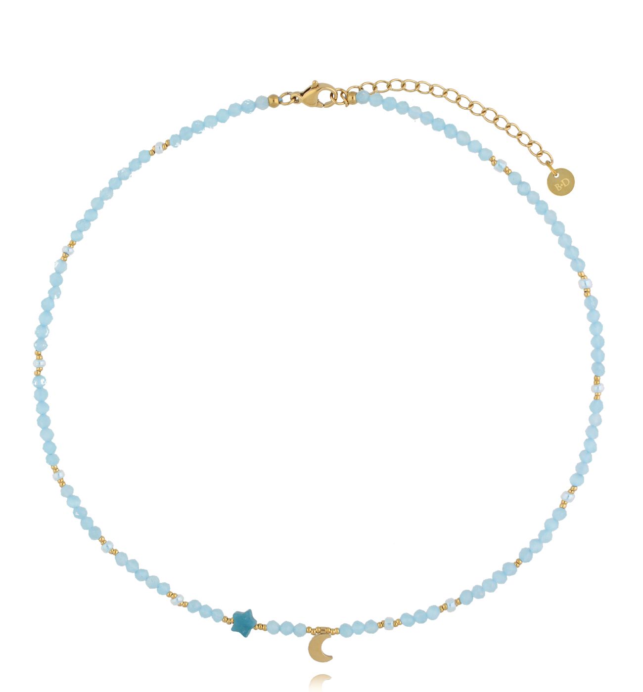 Naszyjnik z niebieskim jadeitem, szkłem i kocim okiem - By Dziubeka