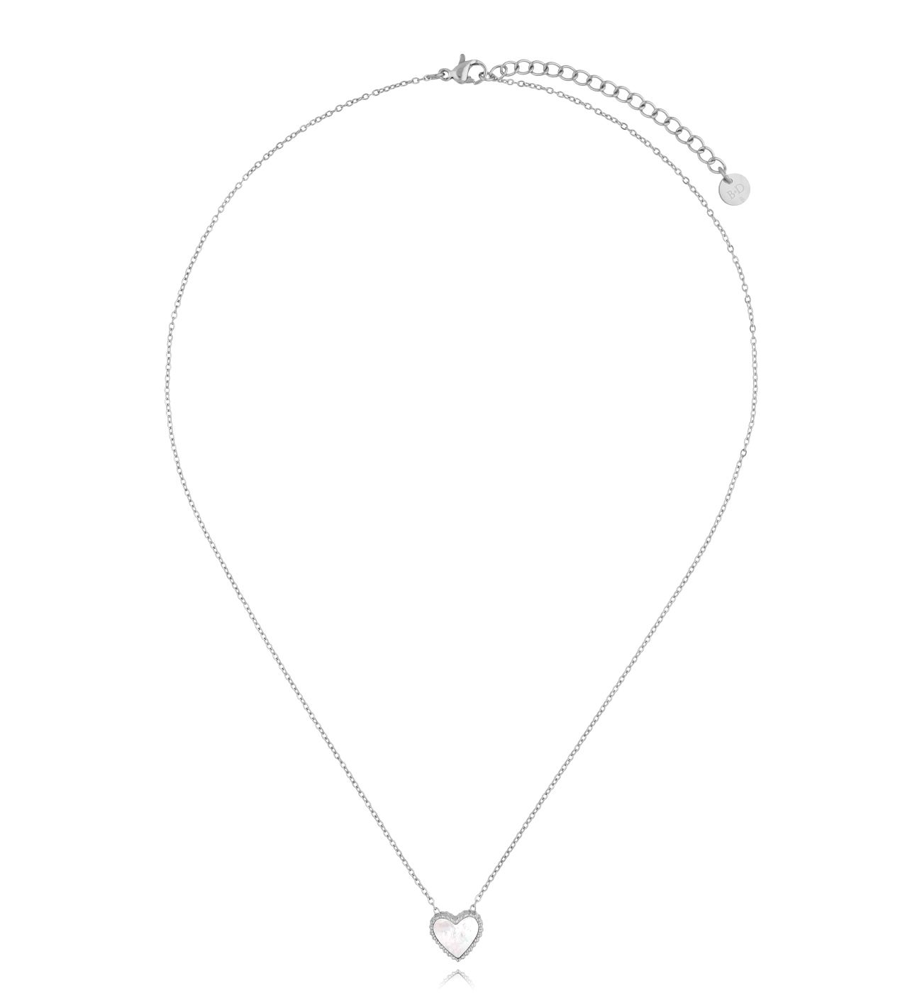 Naszyjnik z sercem z masy perłowej srebrny - By Dziubeka