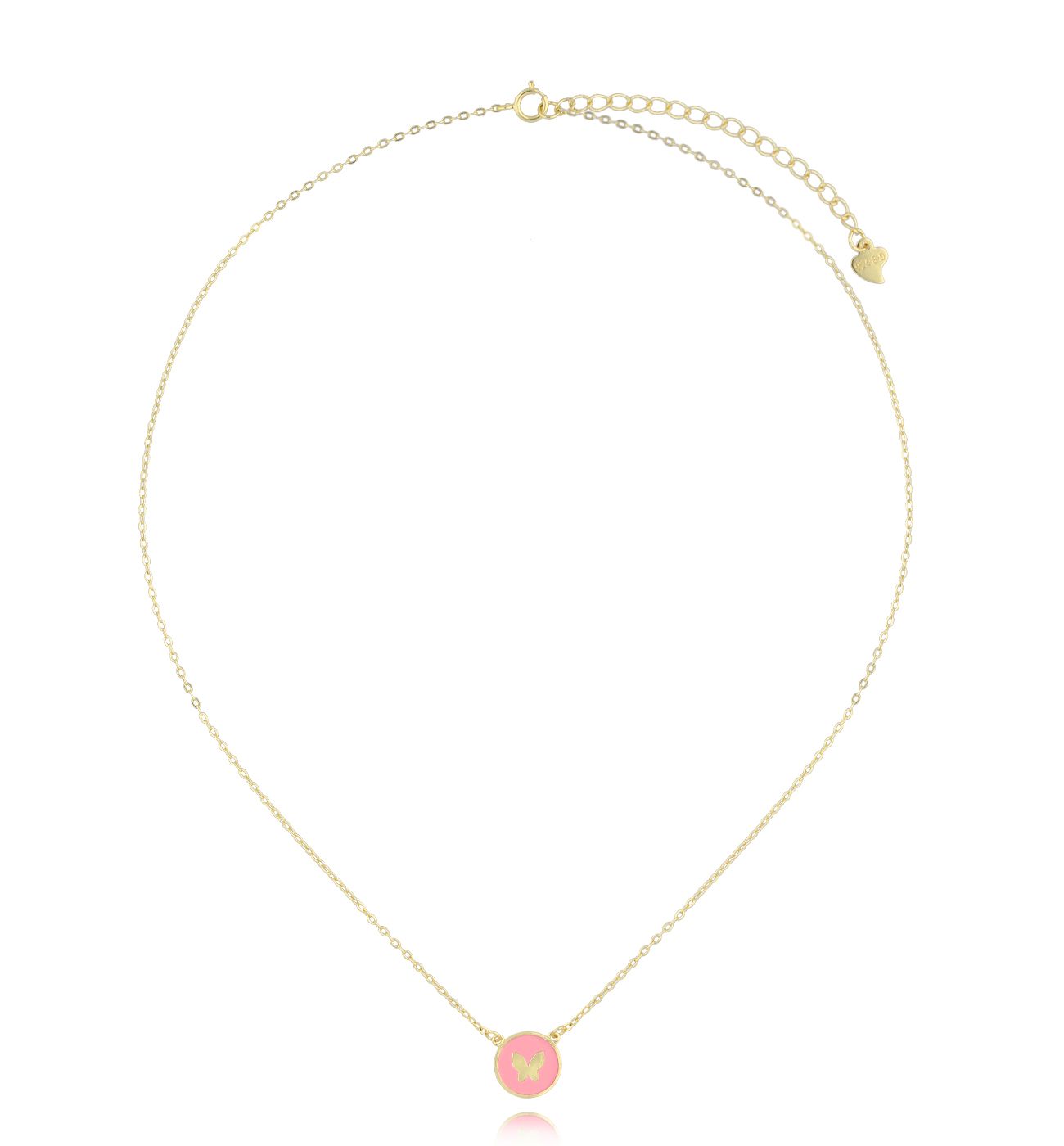 Naszyjnik złoty z motylkiem i różową emalią NCA0002 - By Dziubeka