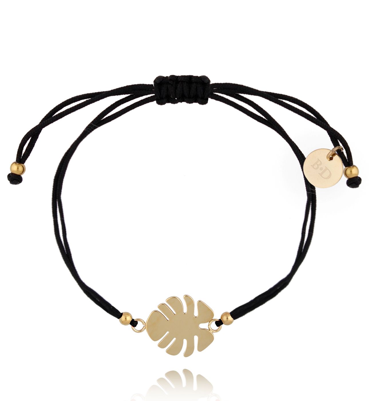 Bransoletka czarno-złota z liściem monstery Don't stress BGL0549 - By Dziubeka