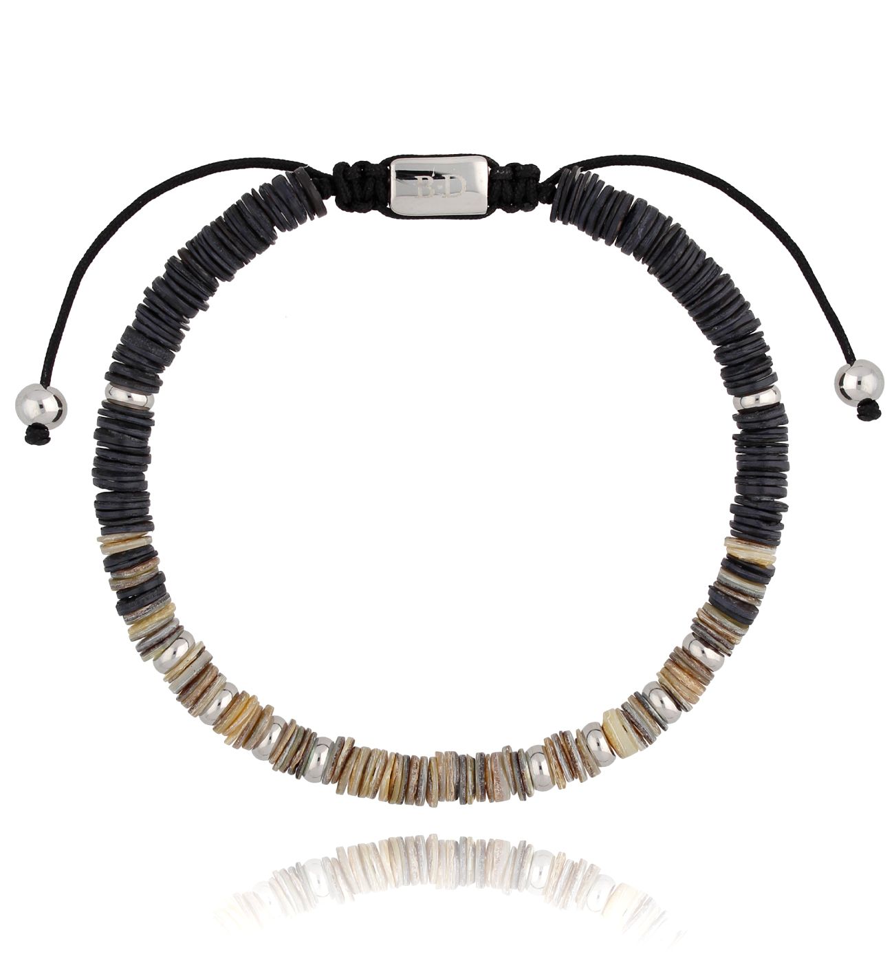 Bransoletka beżowo-czarna ze stali szlachetnej z muszlą Alicante 10 - By Dziubeka