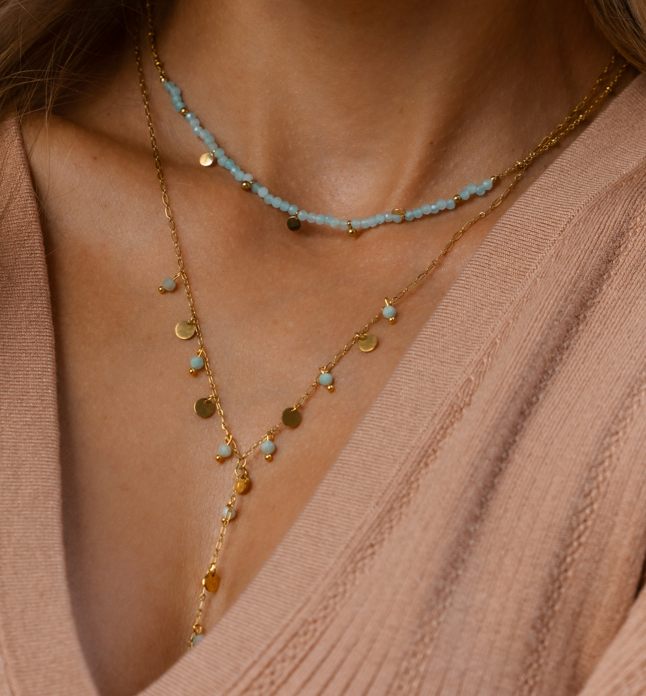 Naszyjnik z amazonitami i krawatką Incantatio NSY0332 - By Dziubeka