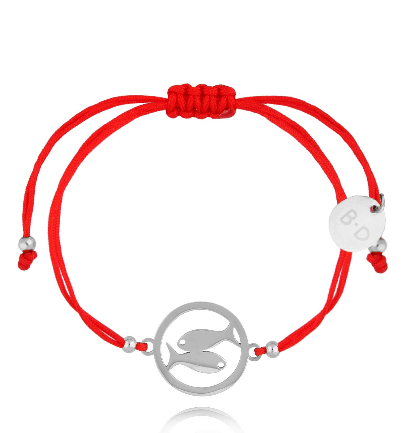 Bransoletka czerwona ze srebrnymi rybami Poisson BGL0951 - By Dziubeka