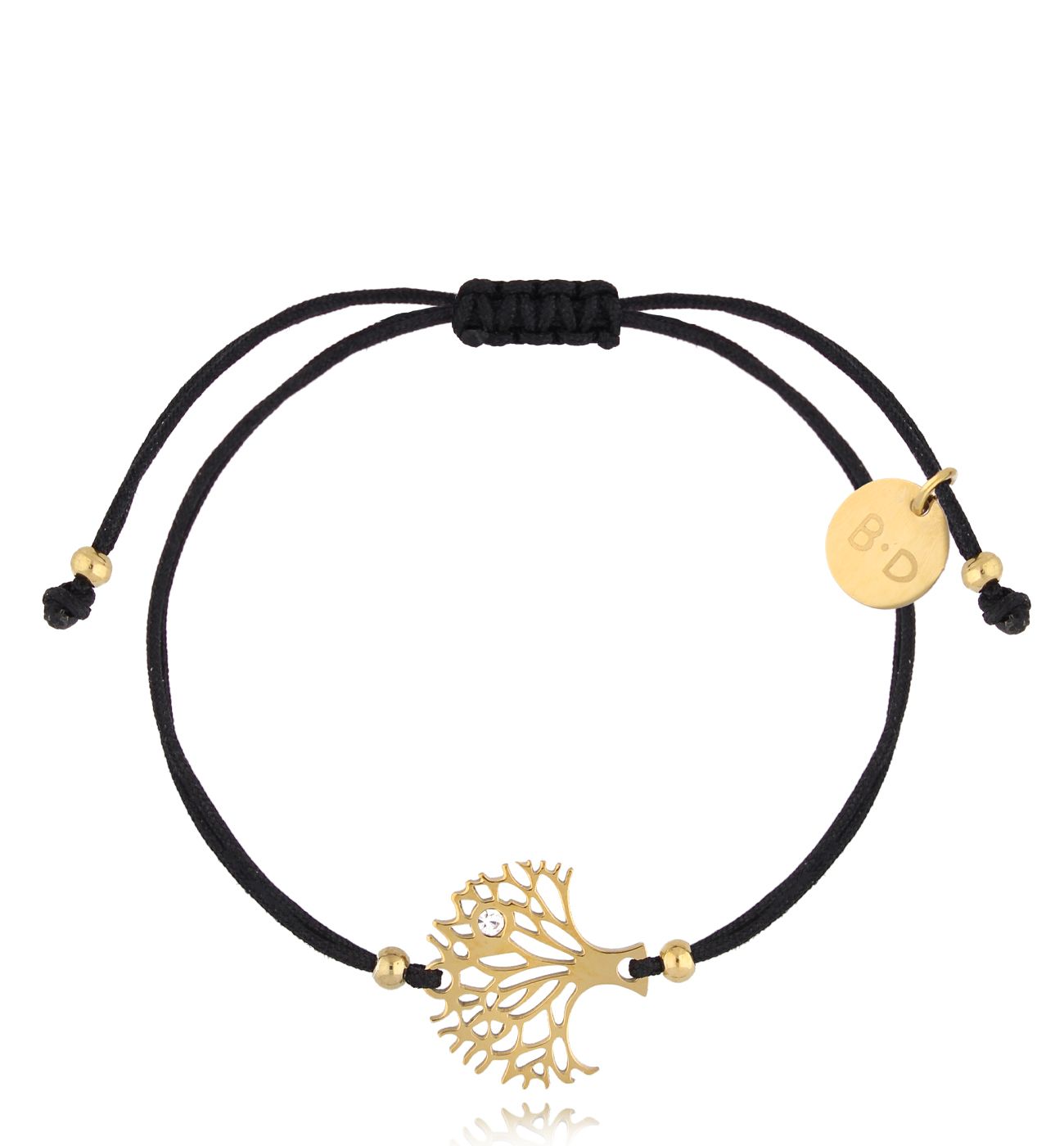 Bransoletka złota z czarnym sznurkiem i drzewem Arbre BGL0811