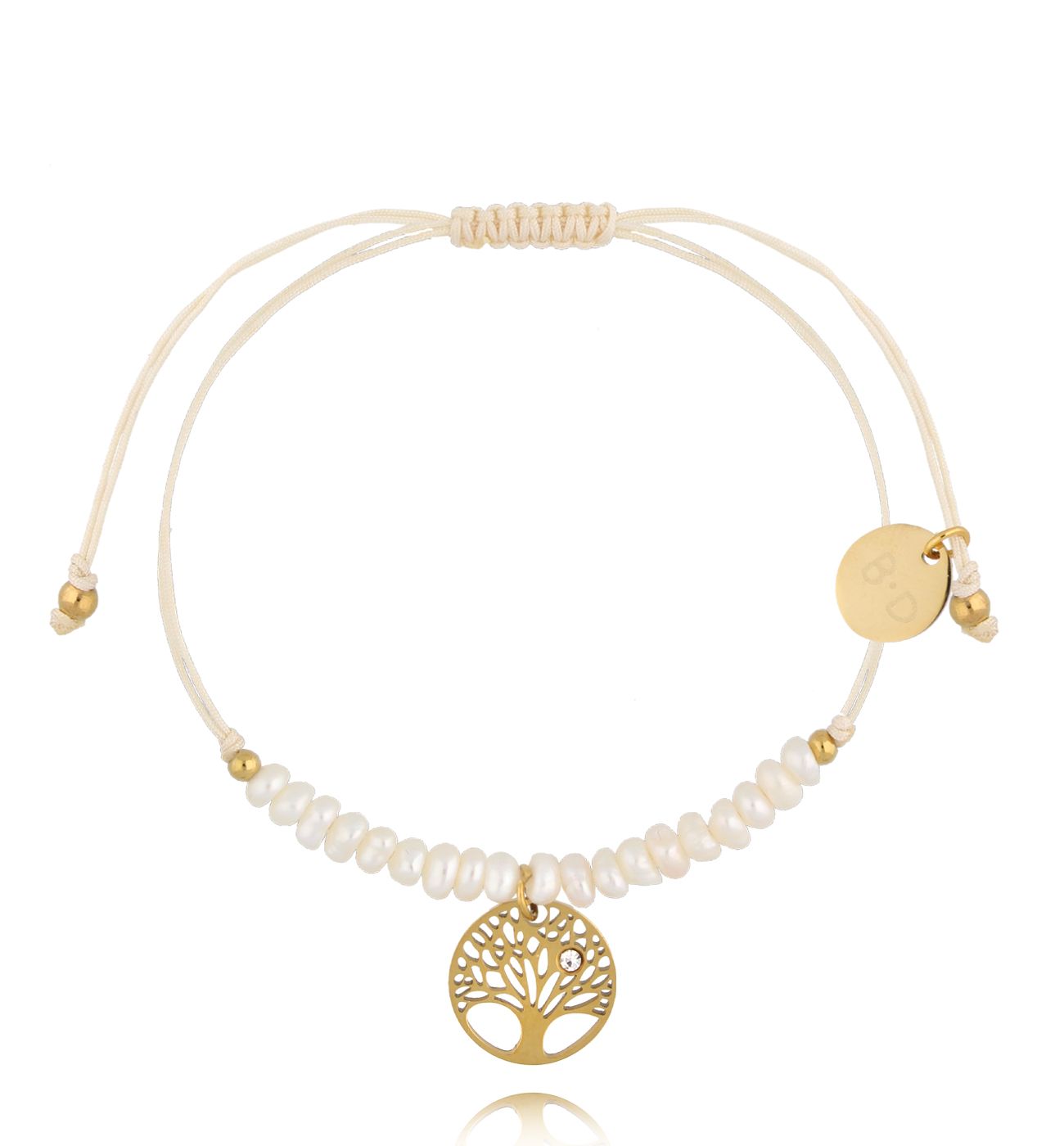 Bransoletka z perełkami i złotym drzewkiem Feliz BMT0057 - By Dziubeka