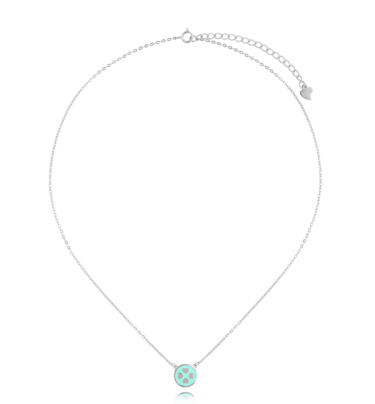Naszyjnik srebrny z koniczynką i miętową emalią NCA0013 - By Dziubeka