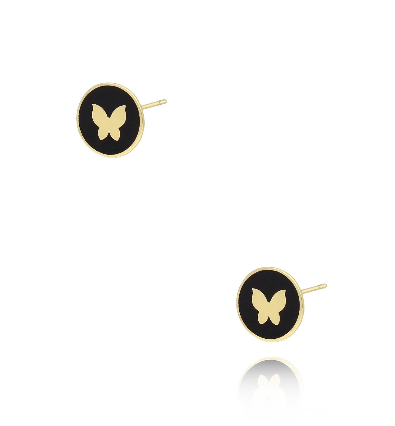Kolczyki złote z motylkiem i czarną emalią KCA0006 - By Dziubeka
