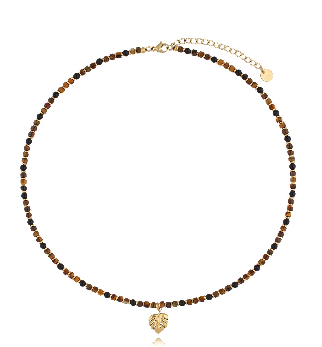 Naszyjnik z tygrysim okiem i liściem monstery - By Dziubeka