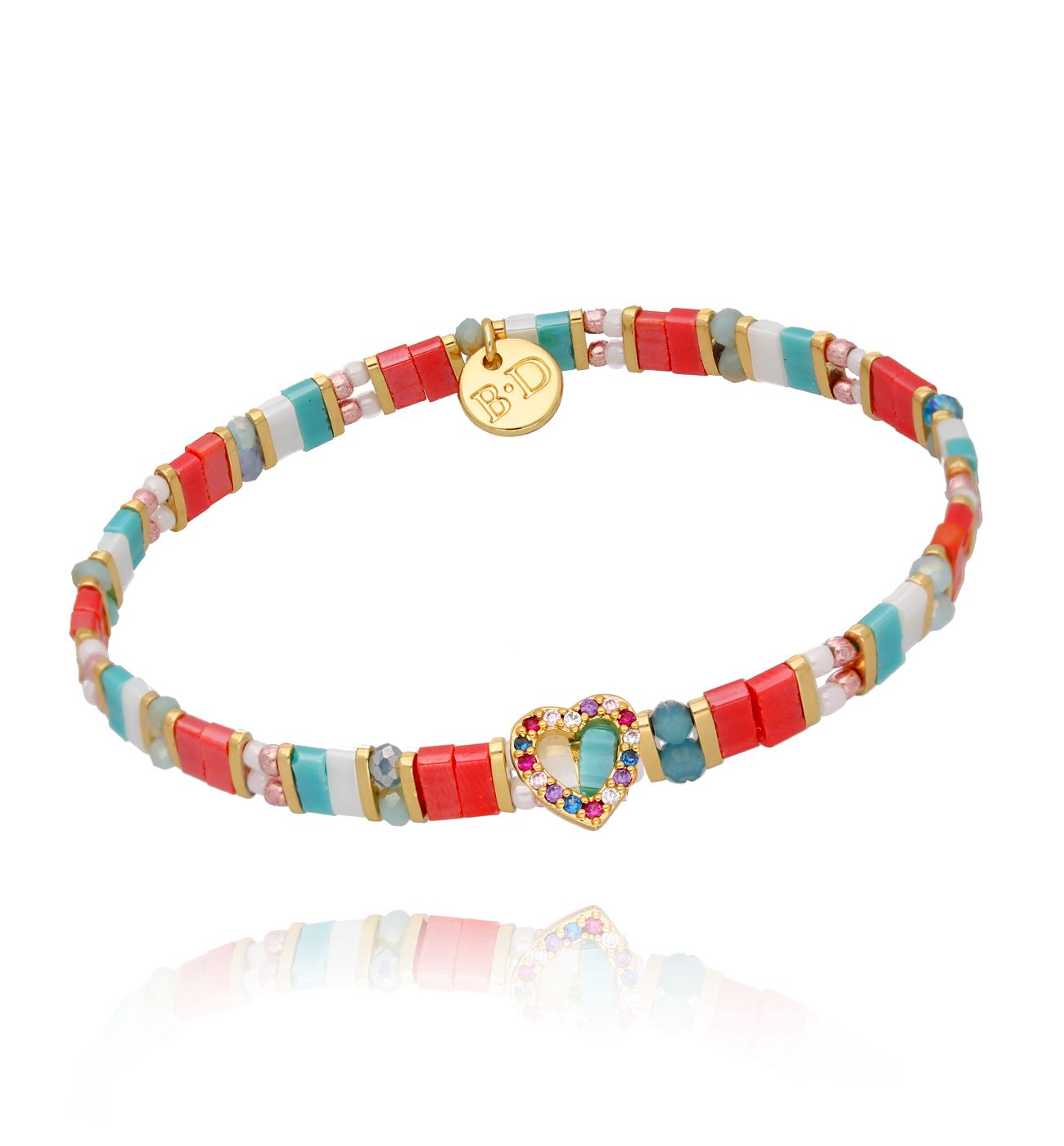 Bransoletka miętowo malinowa z sercem Marigold BBI0009