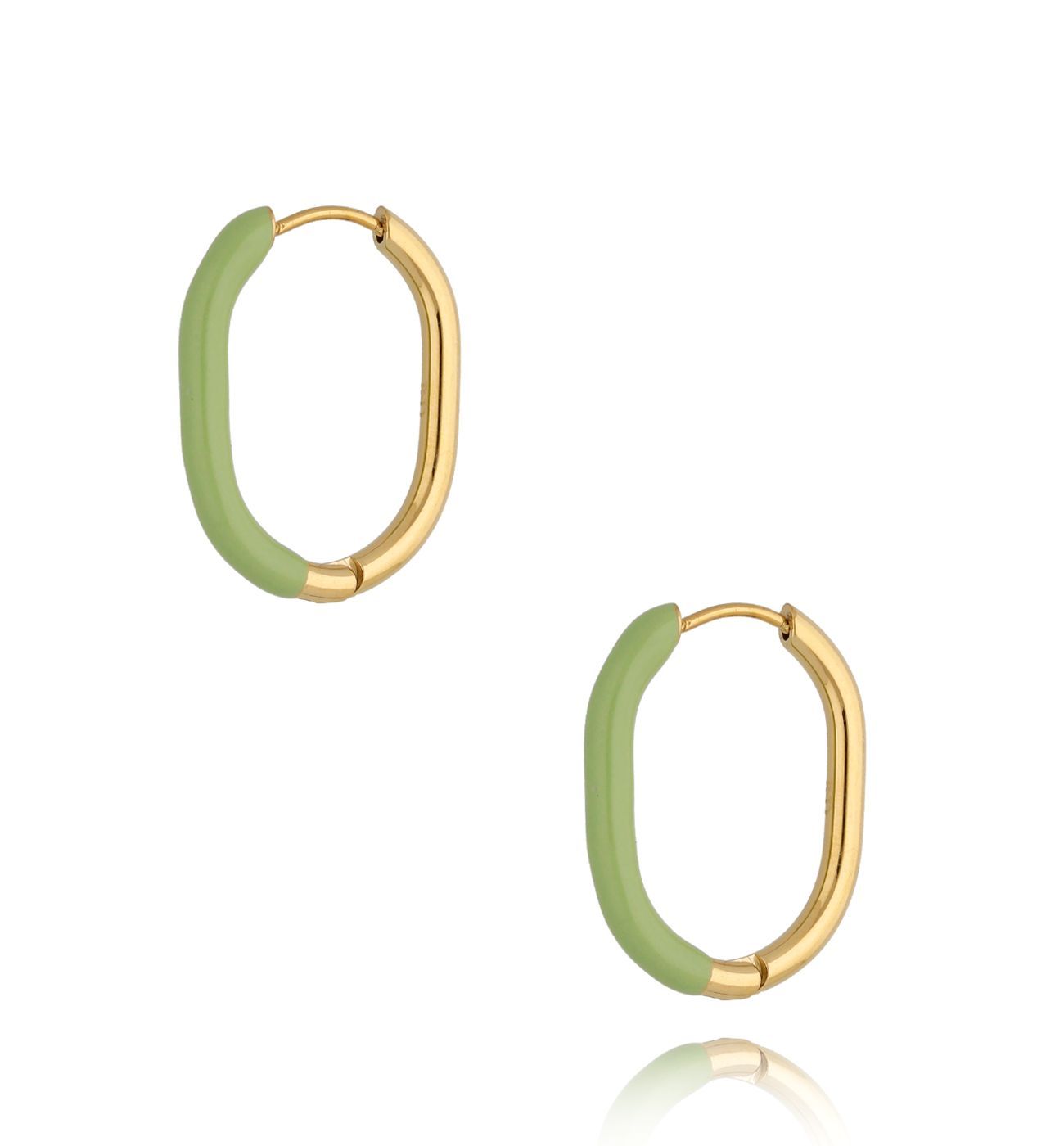 Kolczyki złote z oliwkową emalią owalne Enamel KSA0769