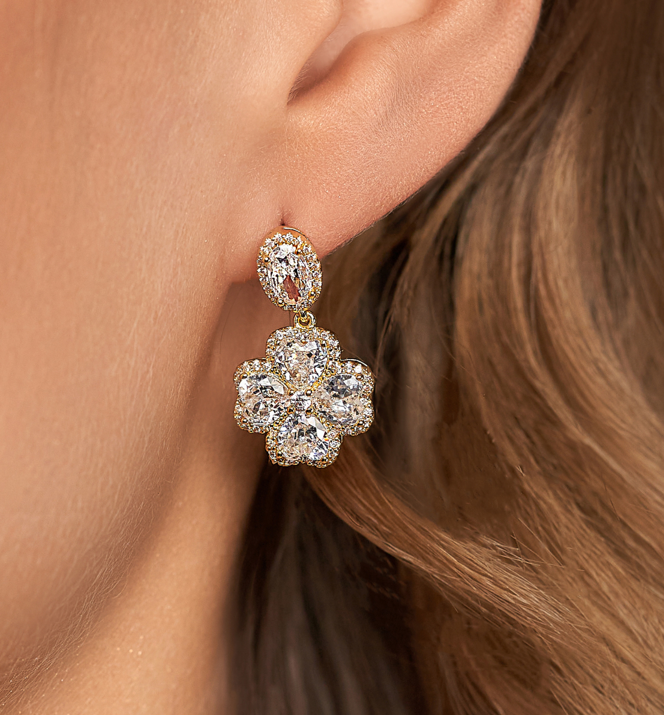 Kolczyki kryształowe koniczynki złote Trèfle - By Dziubeka