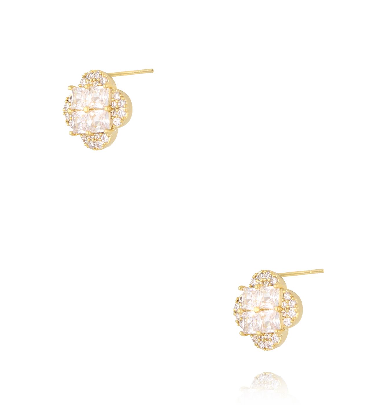 Kolczyki koniczynki z kryształkami złote - By Dziubeka