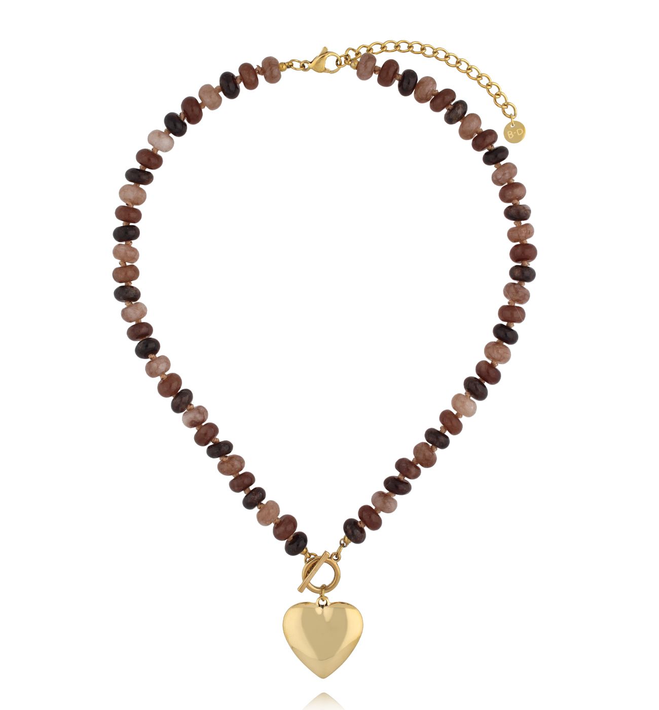 Naszyjnik z brązowych kamieni naturalnych z sercem - By Dziubeka