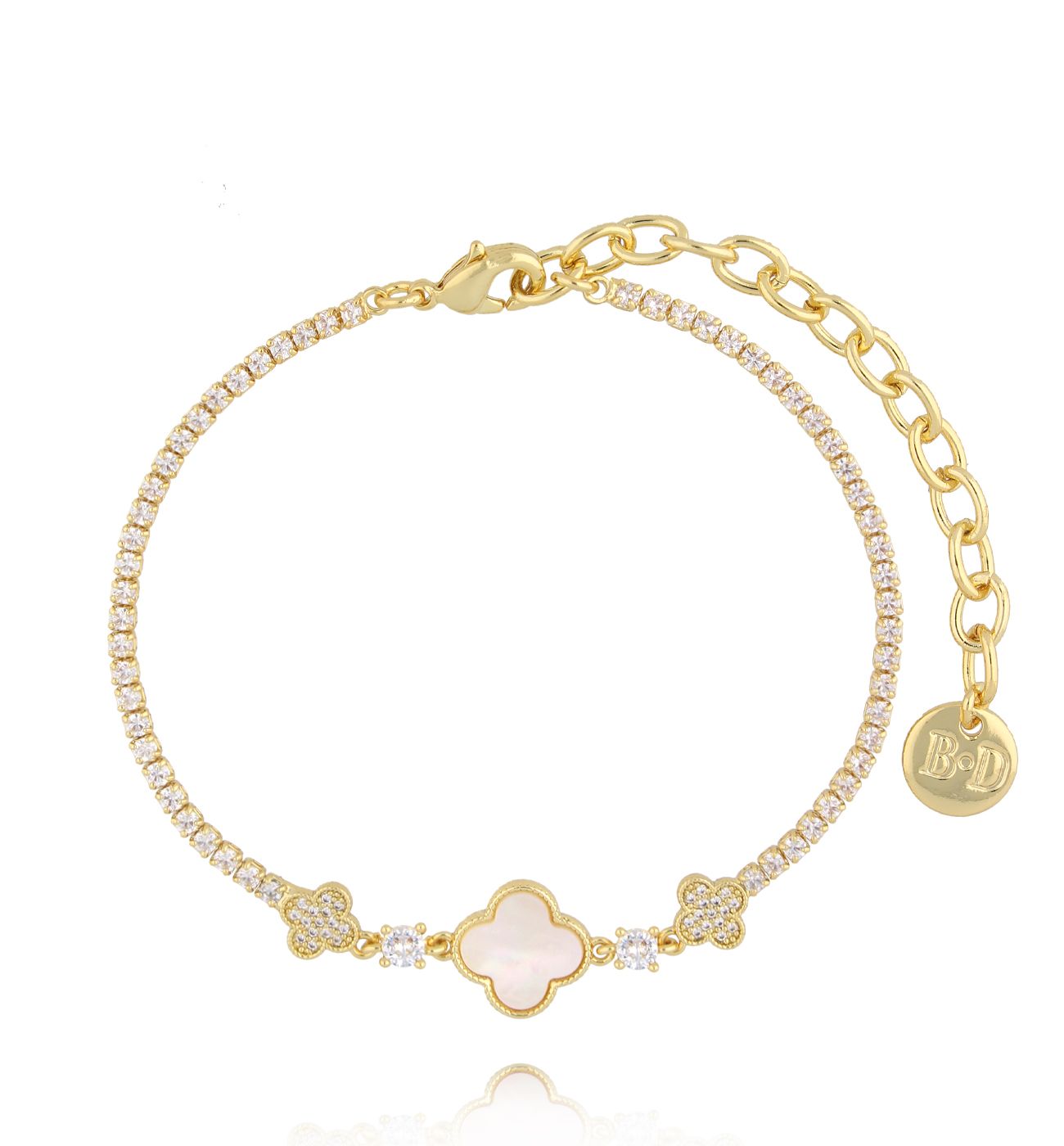 Bransoletka tennis z różową koniczynką i cyrkoniami BSS0236