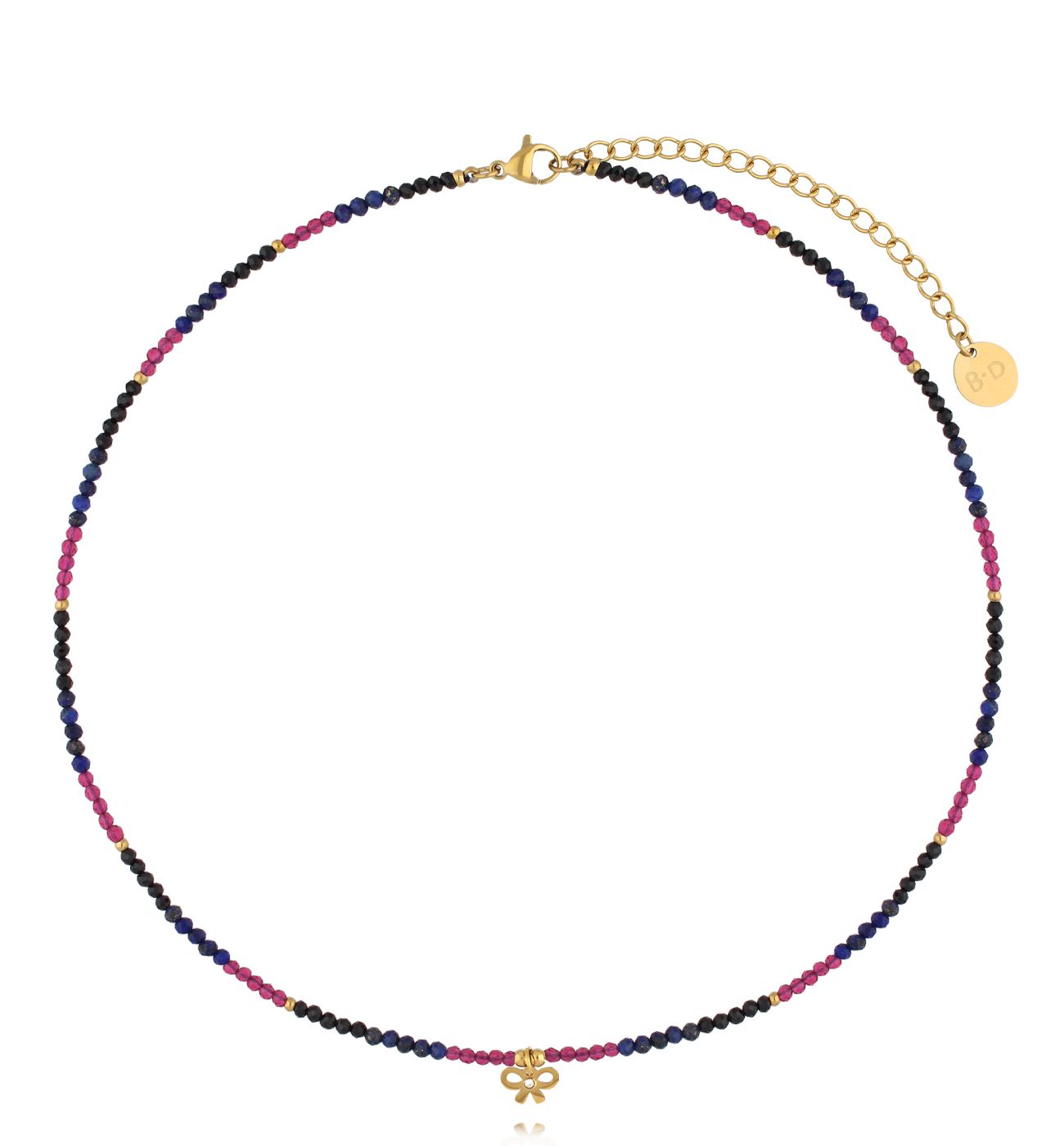 Naszyjnik z turmalinami i lapisami z kokardką NTW1376