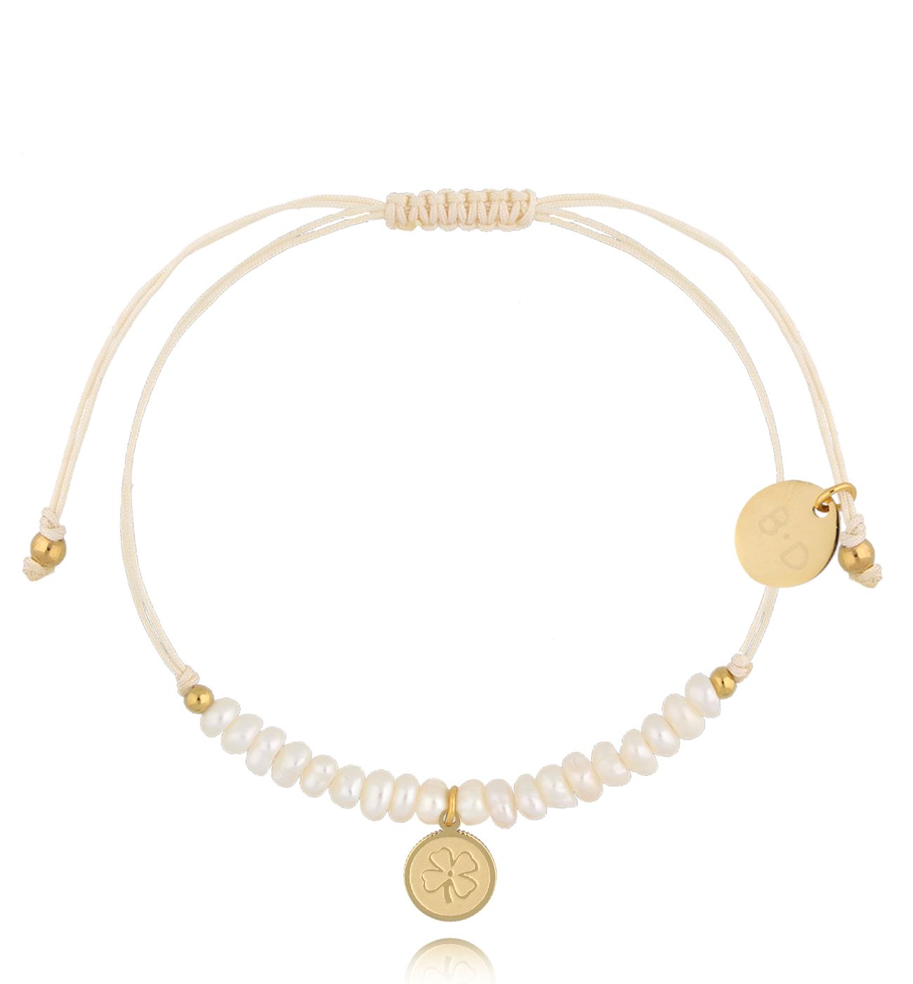 Bransoletka z perełkami i złotą koniczynką Feliz BMT0047 - By Dziubeka