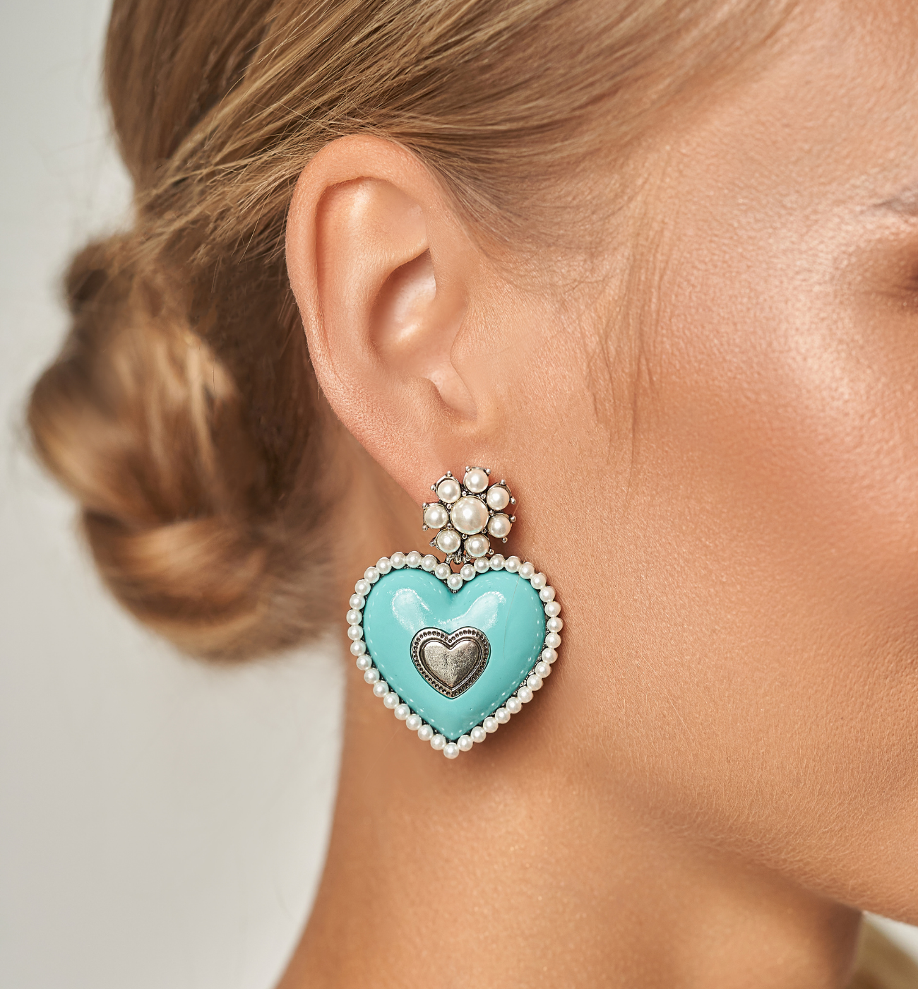 Kolczyki z turkusowymi sercami Day By Day KPO0003 - By Dziubeka