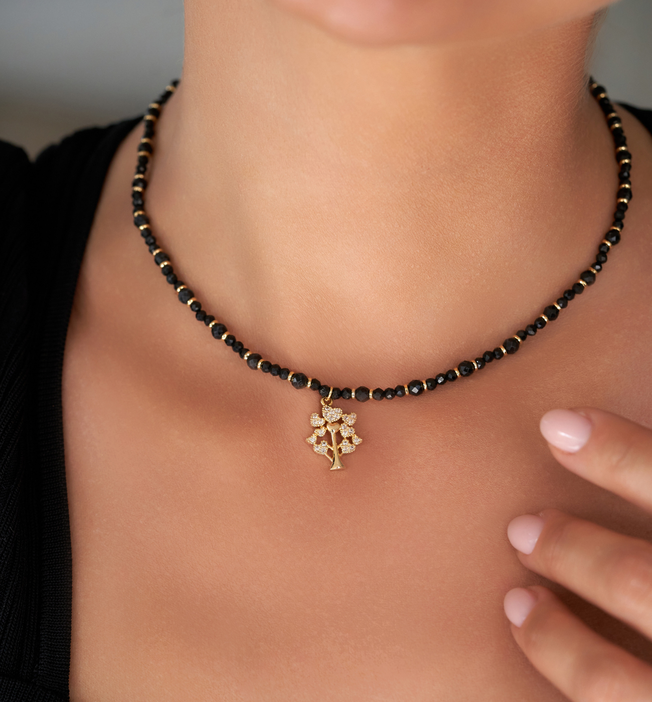 Naszyjnik z turmalinami i drzewkiem szczęścia Lucky Tree NTW0670