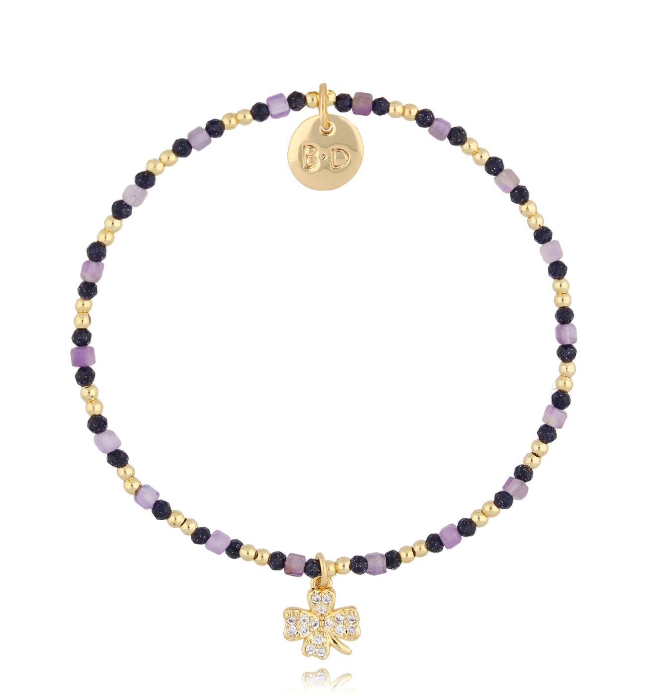 Bransoletka złota z ametystami i koniczynką BTW2789