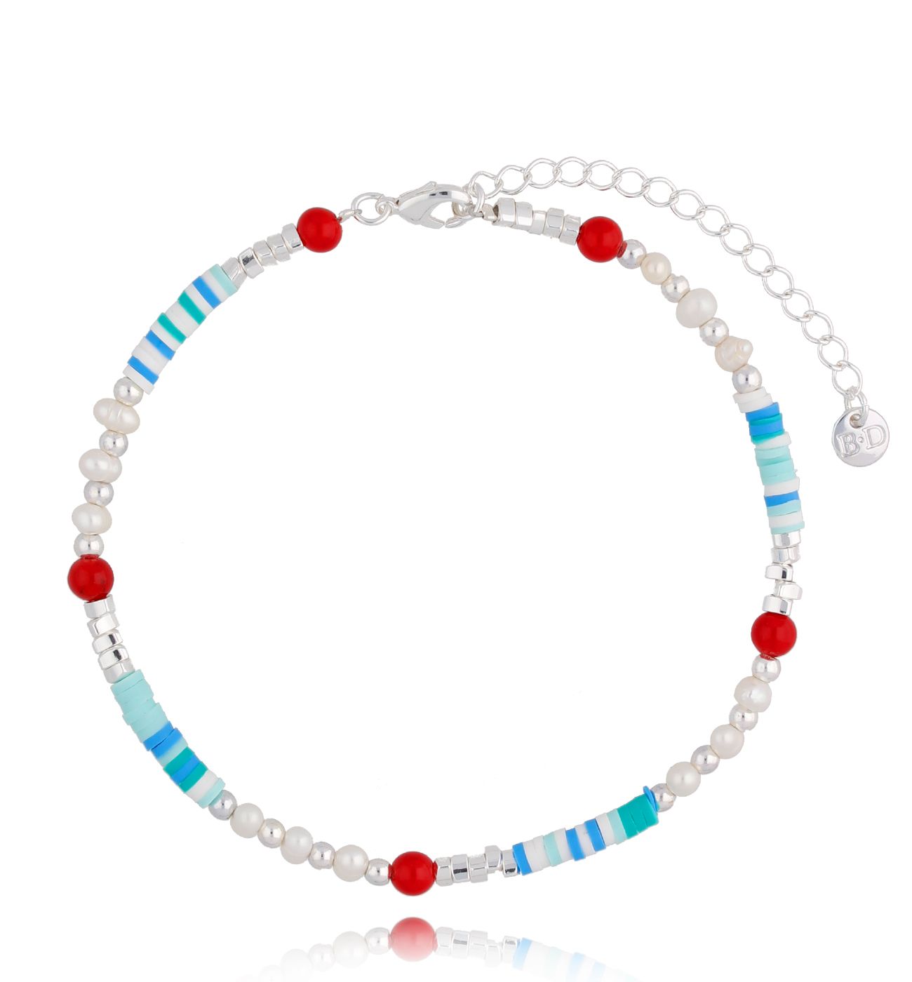 Bransoletka na nogę błękitno czerwona Inez BNSC0045