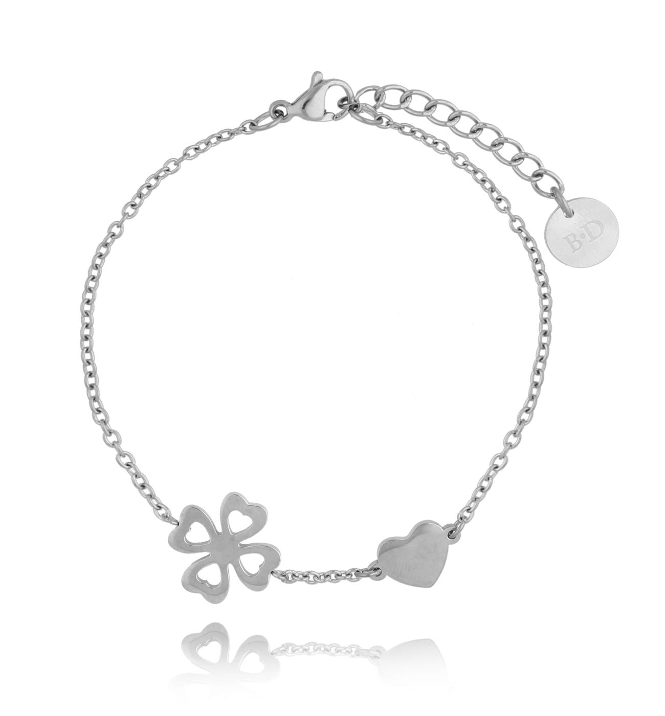 Bransoletka srebrna ze stali szlachetnej z koniczynką - By Dziubeka