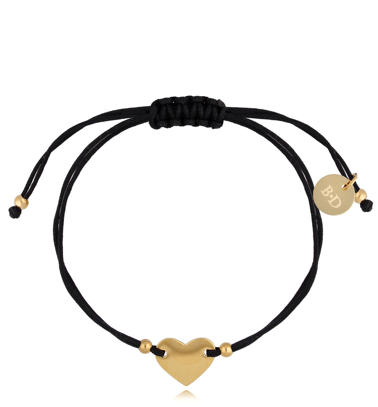 Bransoletka złota z czarnym sznurkiem i sercem Loto BGL0703 - By Dziubeka