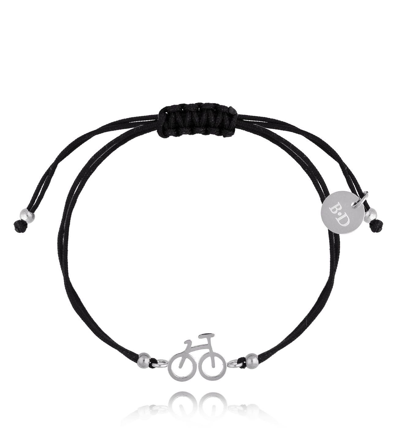 Bransoletka srebrna z czarnym sznurkiem i rowerkiem Bike BGL0674