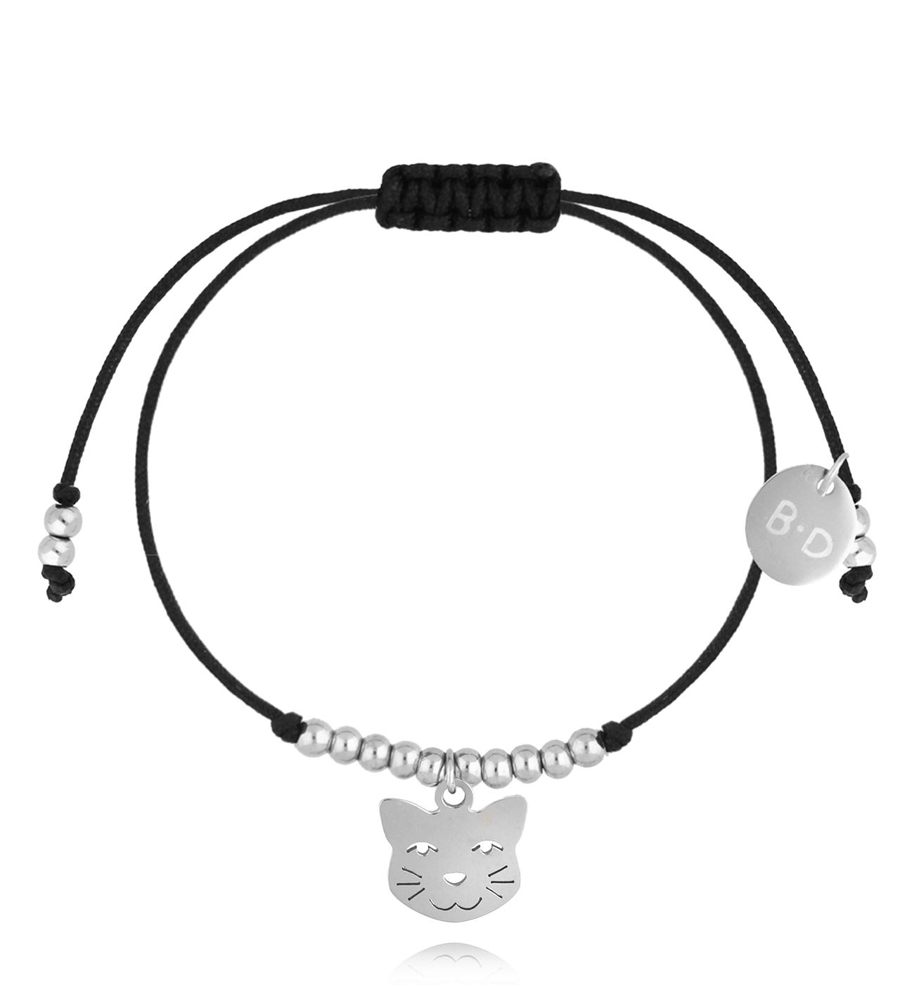 Bransoletka czarna ze srebrnym kotkiem Dignité BGL0937