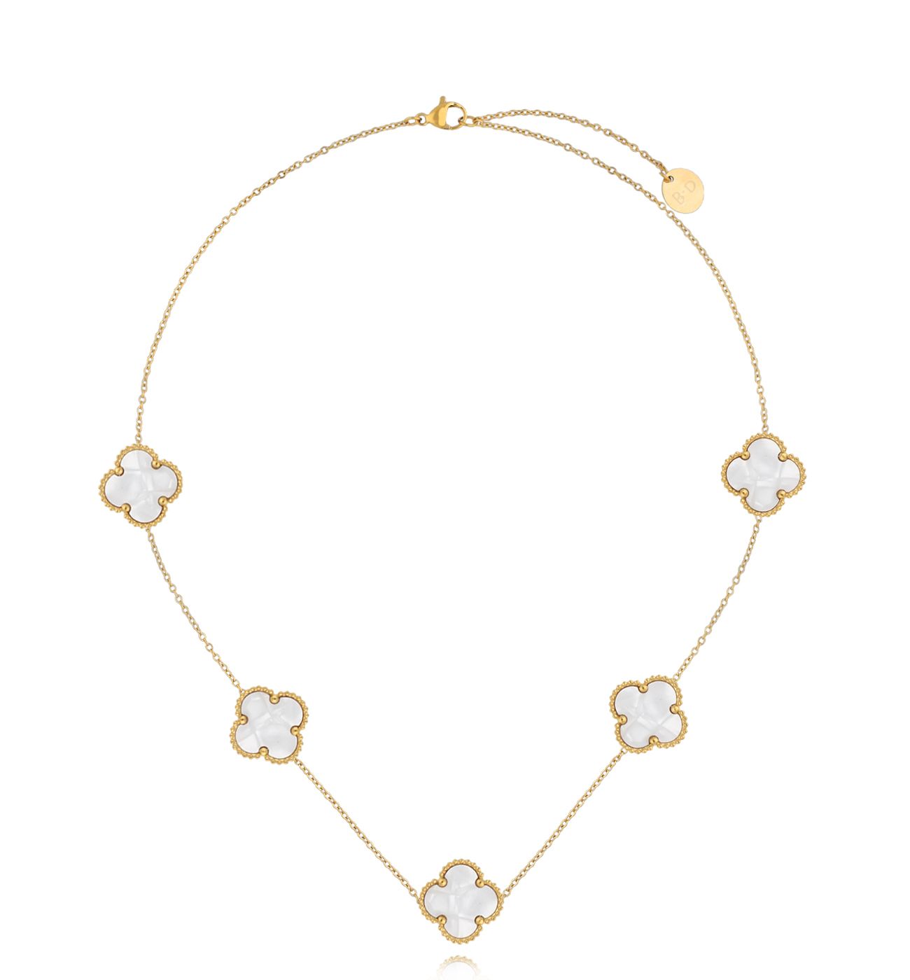 Naszyjnik z perłowymi koniczynkami złoty NSY0374 - By Dziubeka