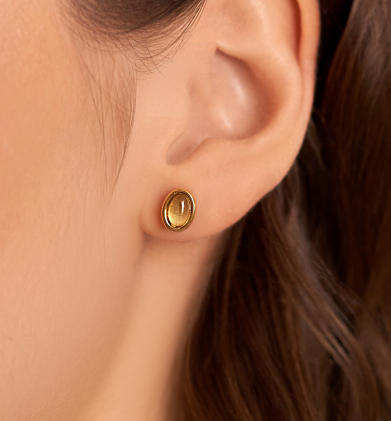 Kolczyki złote wkrętki z szarym agatem DazzleKSA1380