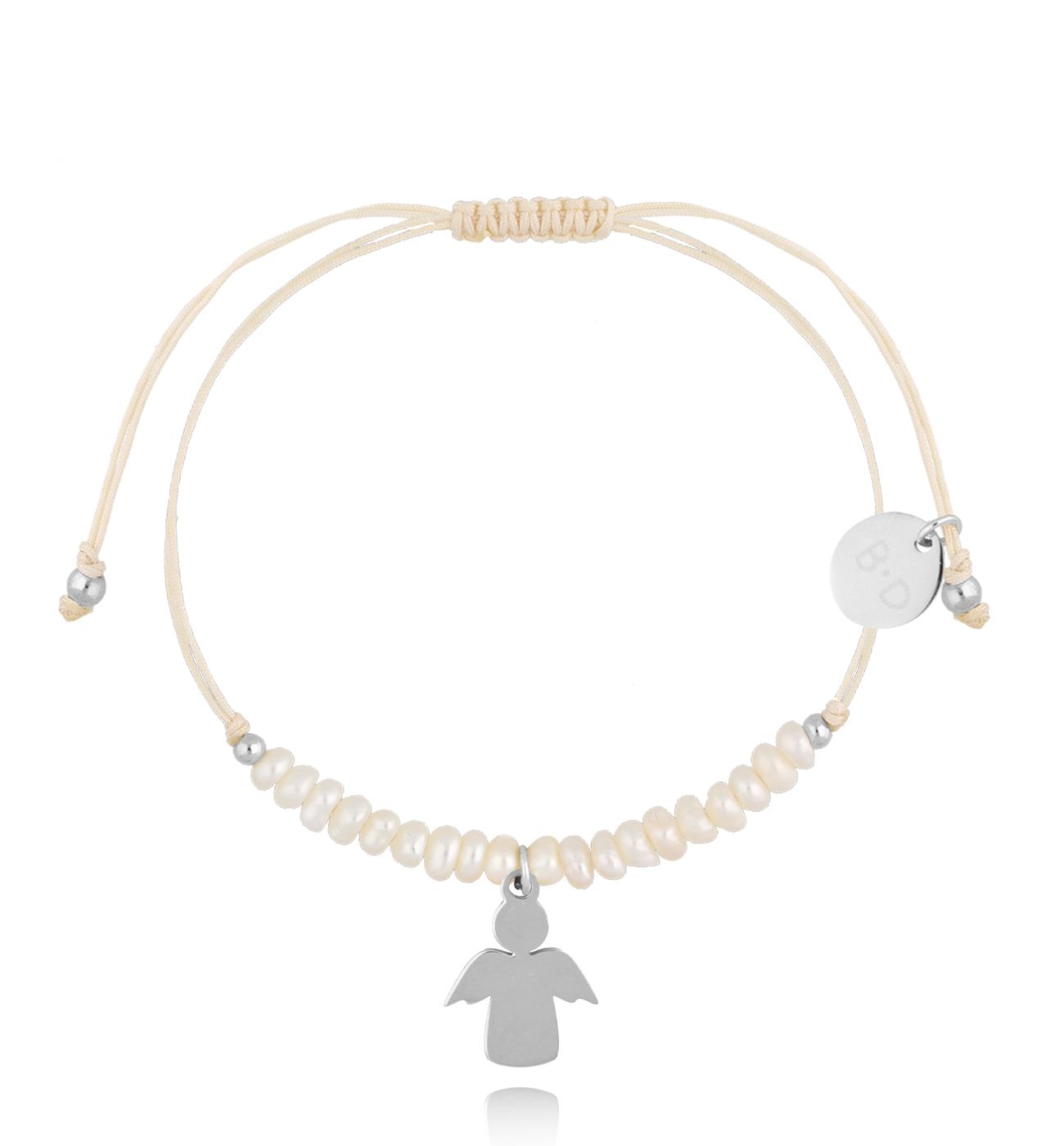 Bransoletka z perełkami i srebrnym aniołkiem Feliz BMT0078
