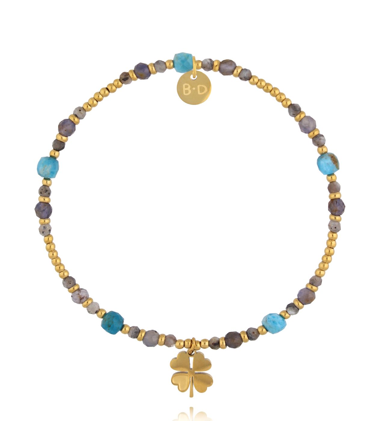 Bransoletka z kamieni apatytu i lolitu z zawieszką koniczynką BTW3418