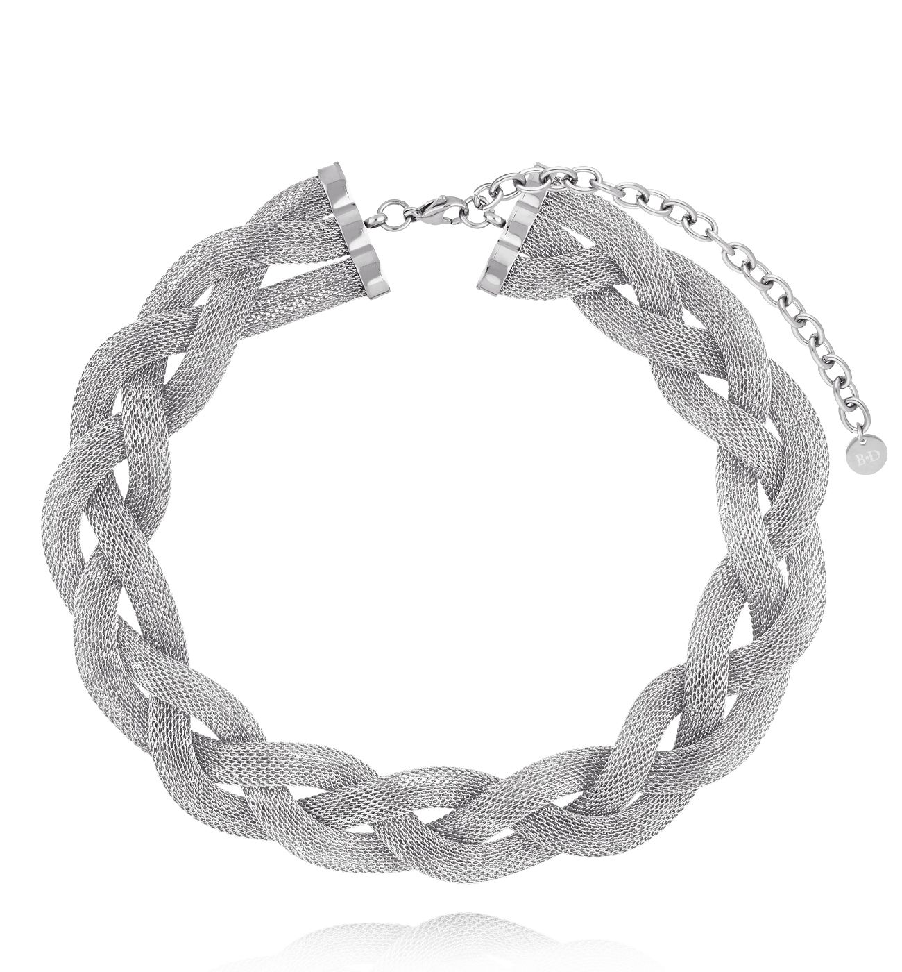 Naszyjnik z warkoczem z łańcuchów srebrny - By Dziubeka