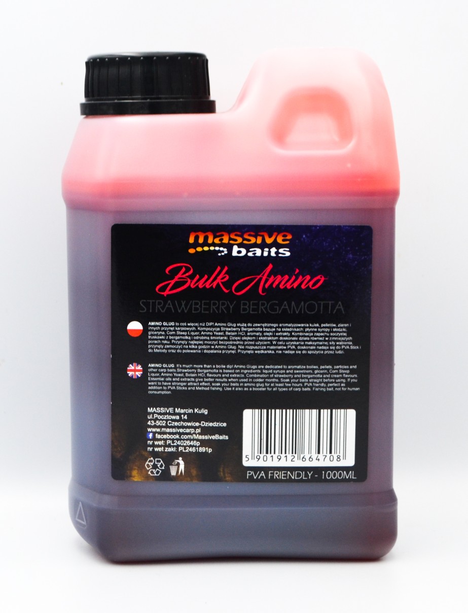Massive Baits Liquid's Bulk Amino Strawberry Bergamotta 1L