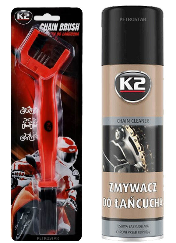 ZESTAW K2 ZMYWACZ DO CZYSZCZENIA ŁAŃCUCHA 500ML + SZCZOTKA 25CM - Petrostar