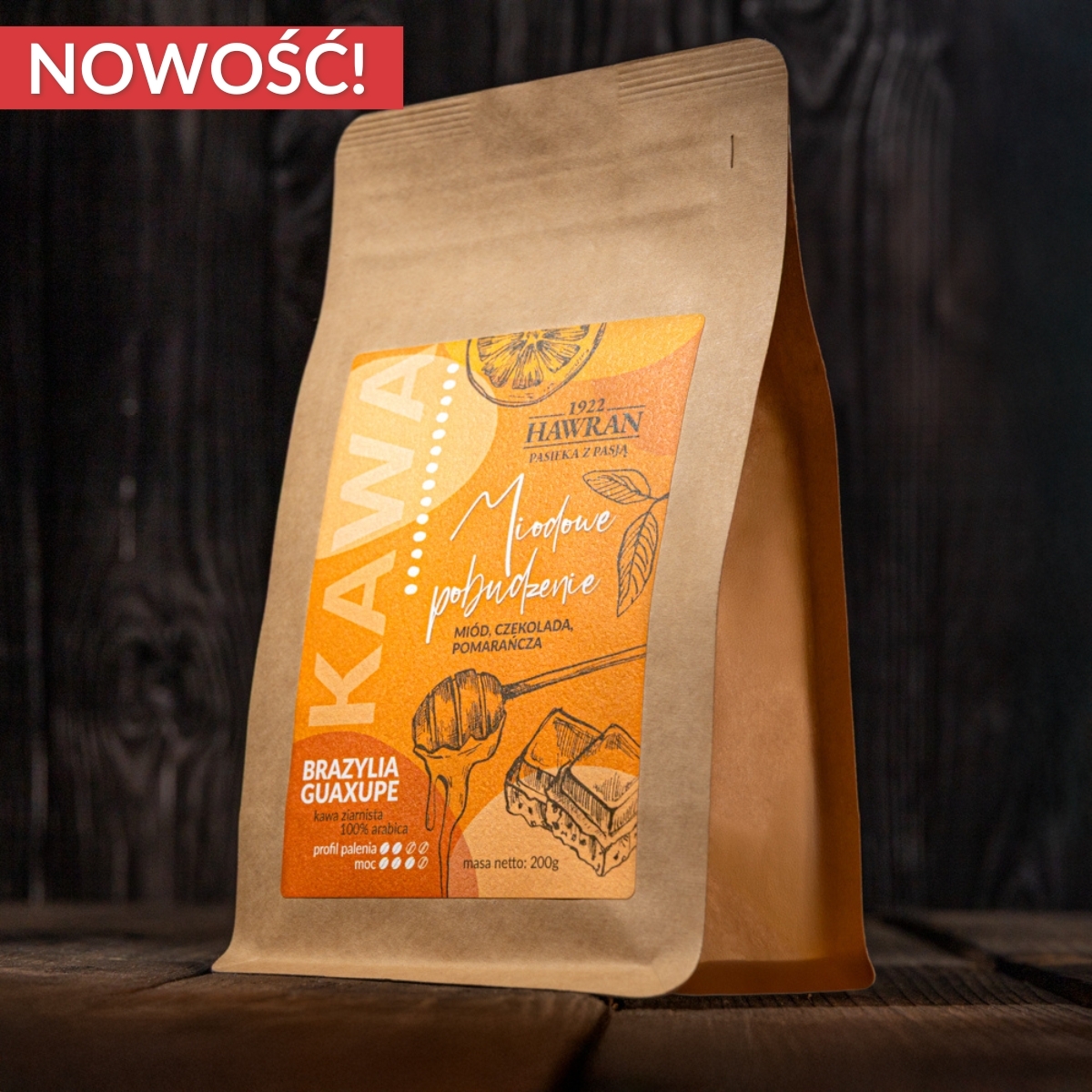 Miodowe Pobudzenie - kawa ziarnista 200g - Pasieka z Pasją Hawran