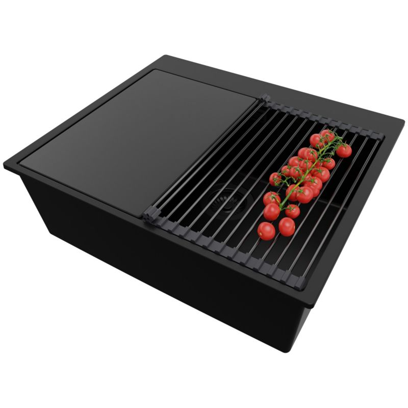 Zlewozmywak Oslo PRIMAGRAN Nablatowy 58x50cm do szafki od 60cm z Syfonem i Dodatkiem Cały Czarny 1 szt.