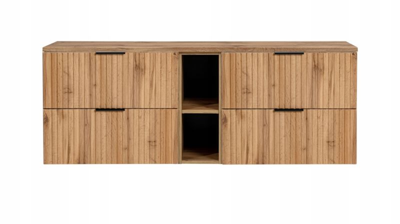 Szafka pod umywalkę Furnidea 180 cm dąb Wotan z blatem i regałem ryflowany Adel 1 szt.