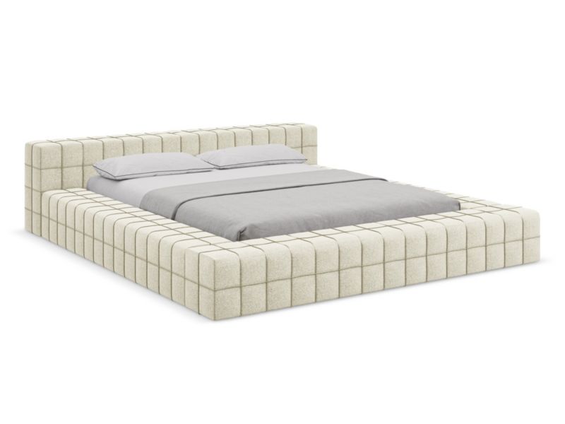 Łóżko LaMiaSofa Akela z tkaniny szenilowej 140x200 beżowy 1 szt.