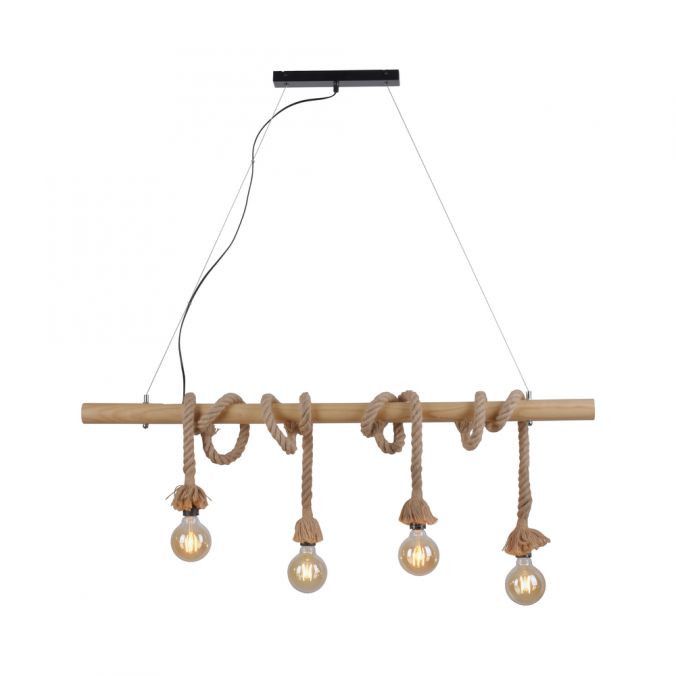 Lampa wisząca Leuchten Direkt Rope 3132 czarna-jasne drewno boho 4xE27 x 15W 1 szt.