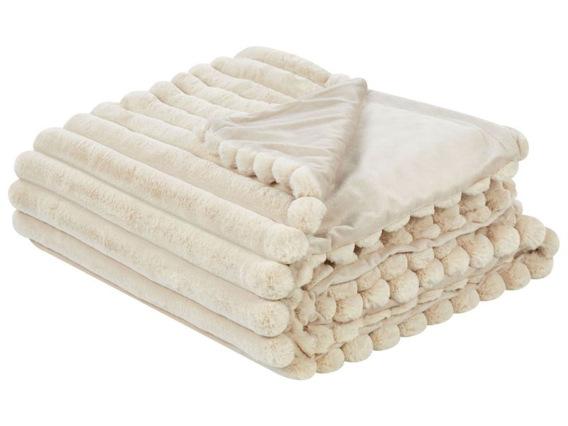 Narzuta na łóżko Rakya Sztuczne futro 150 x 200 cm Beżowy 1 szt.