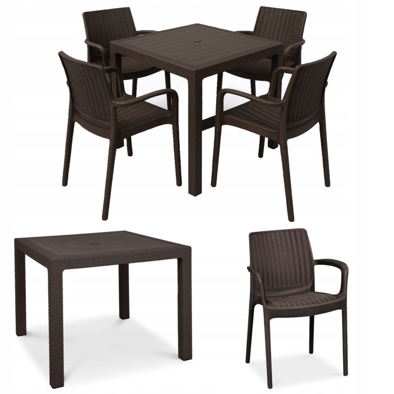Zestaw Mebli Ogrodowych Keter Stół + 4x Krzesła na Taras Brązowy 1 kpl