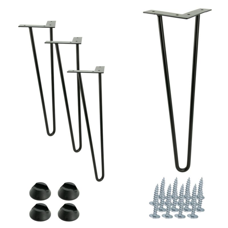 Zestaw nóżek meblowych B&B typu Hairpin wysokość 41 cm 2 pręty kolor czarny ze stopkami plastikowymi 4 szt