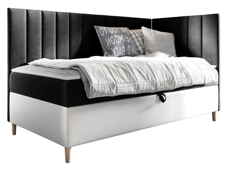 Łóżko kontynentalne MIRJAN 24 Maja Junior 3 100x200, Strona: Prawa biała ekoskóra/czarny 1 szt.