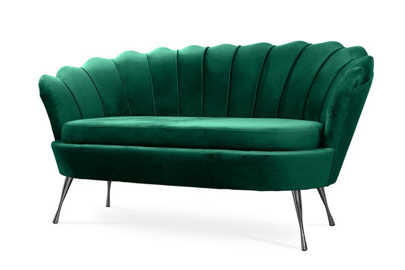Sofa tapicerowana Bettso Muszelka na srebrnej nodze wygodna w stylu glamour zielony 1szt.