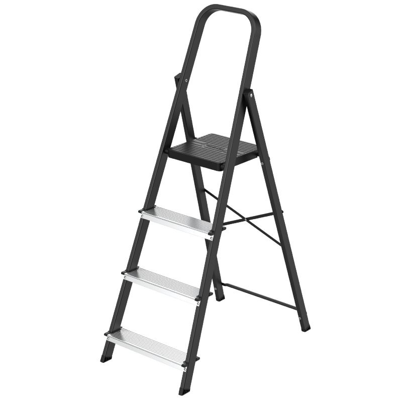 Drabina domowa stalowa jednostronna składana HIGHER 4 stopnie 150 kg