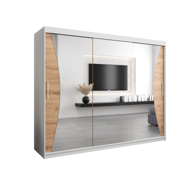 Szafa przesuwna Garderoba Abiks MONACO 250 biały mat + dąb artisan 1 szt.