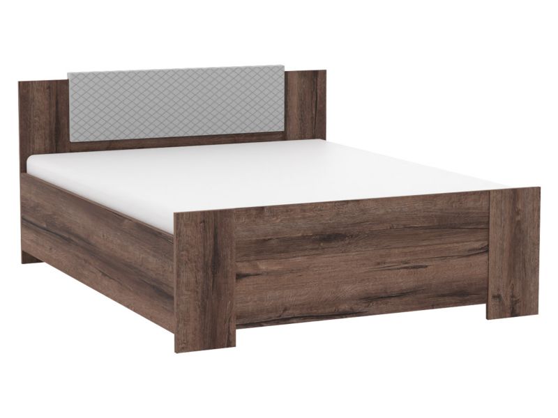 Łóżko MIRJAN 24 Bono 160x200 z tapicerowanym zagłówkiem dąb monastery + szara ekoskóra 1 szt.